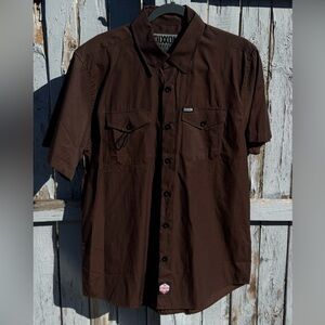 NEW Dixxon Workforce Brown Stripe Shirt Large Men's Casual Button Down Utility